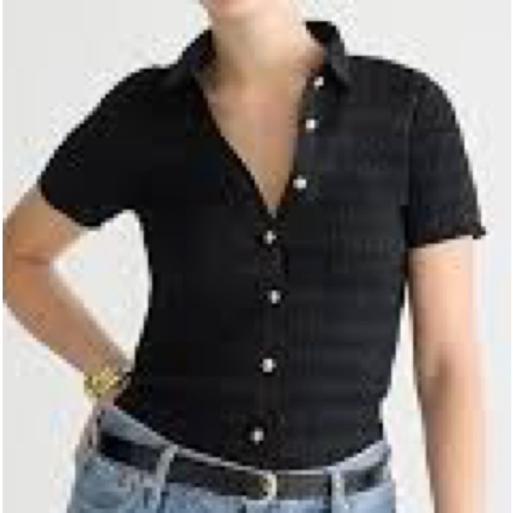 J. Crew Smocked Button Up Cotton Voile Crop Shirt in Navy - NWOT - Size Small